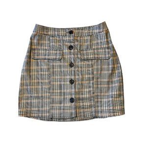 Urban Outfitters Brown Plaid Button Down Front Pockets Mini Skirt Women Small
